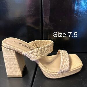 Dream Pairs Women's Cream Woven Block Heels
